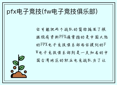 pfx电子竞技(fw电子竞技俱乐部)